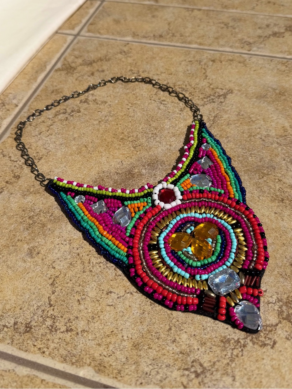 Beautiful Tribal Colorful Artisanal Beaded Jeweled Bib Choker Statement Necklace